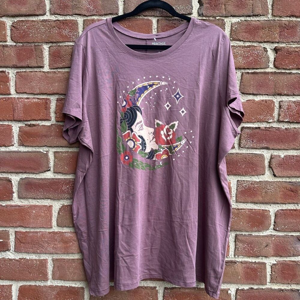 Torrid Heritage Moon Face Floral Graphic Tee Purple Short Sleeve 3X NEW